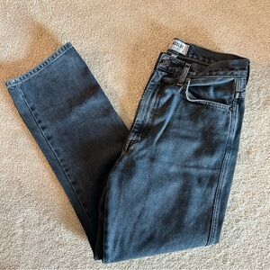 Agolde High Rise Straight Washed Dark Jeans - Made in USA